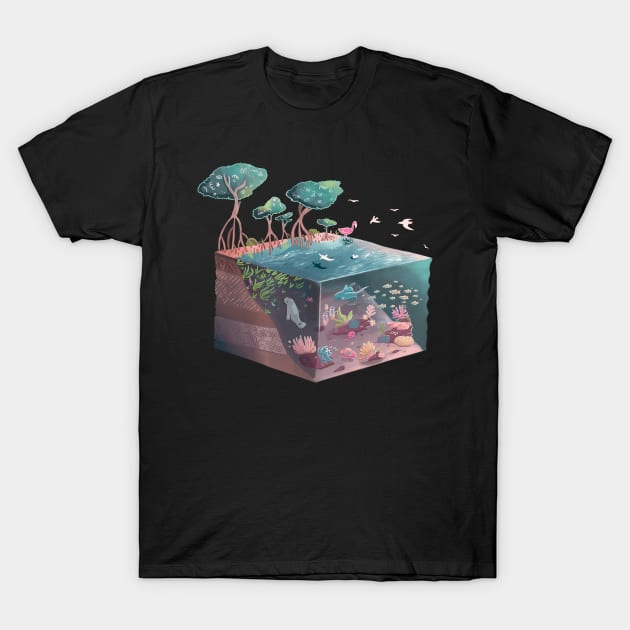 Isometric Coral Reef and Mangrove Ecosystem T-Shirt by narwhalwall